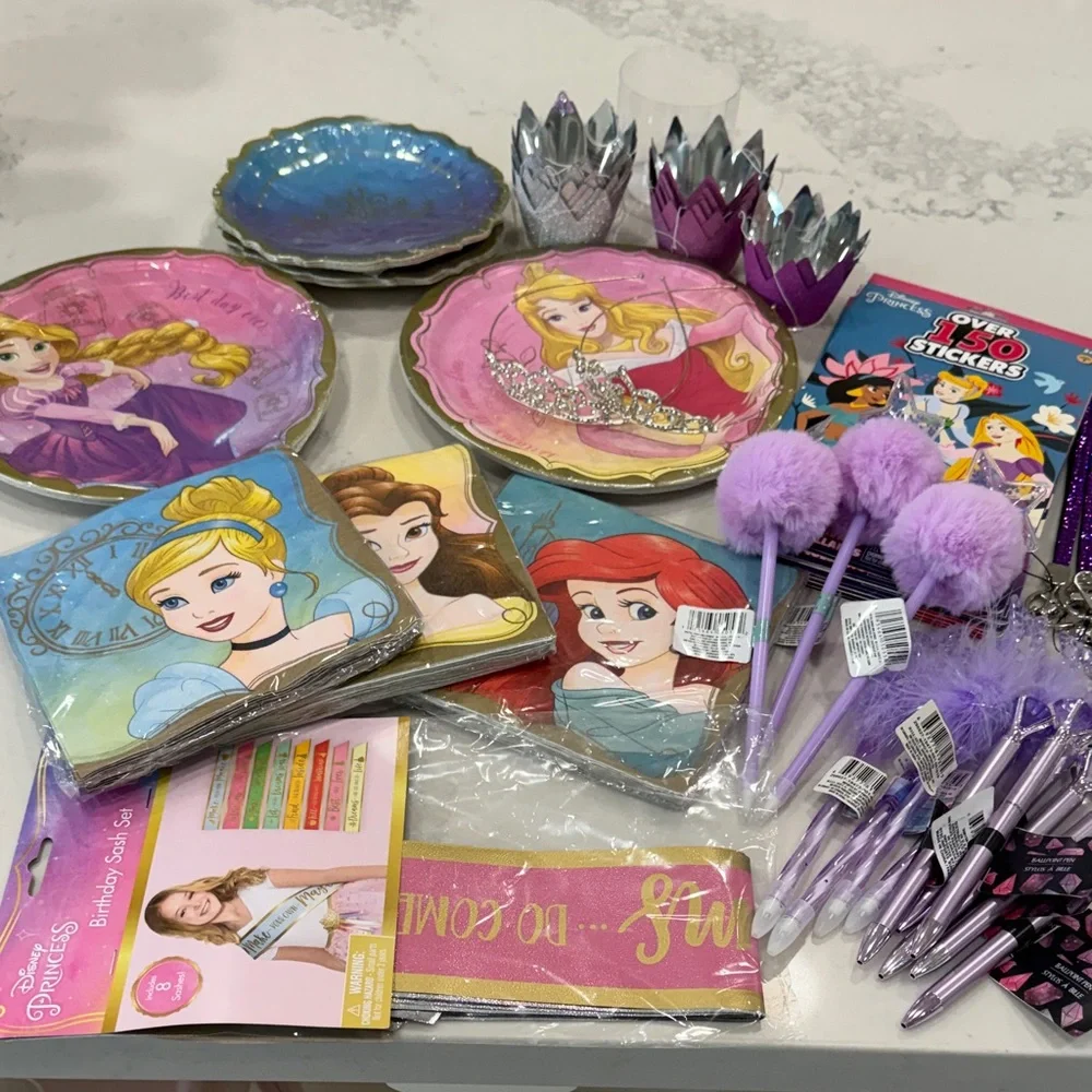 Disney Princess Party Supplies Set - Pink, Purple, Blue